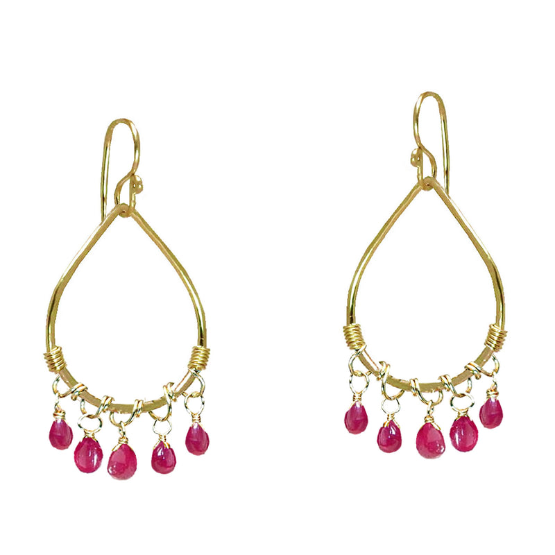 Hammered Drop Earrings with Pink Ruby