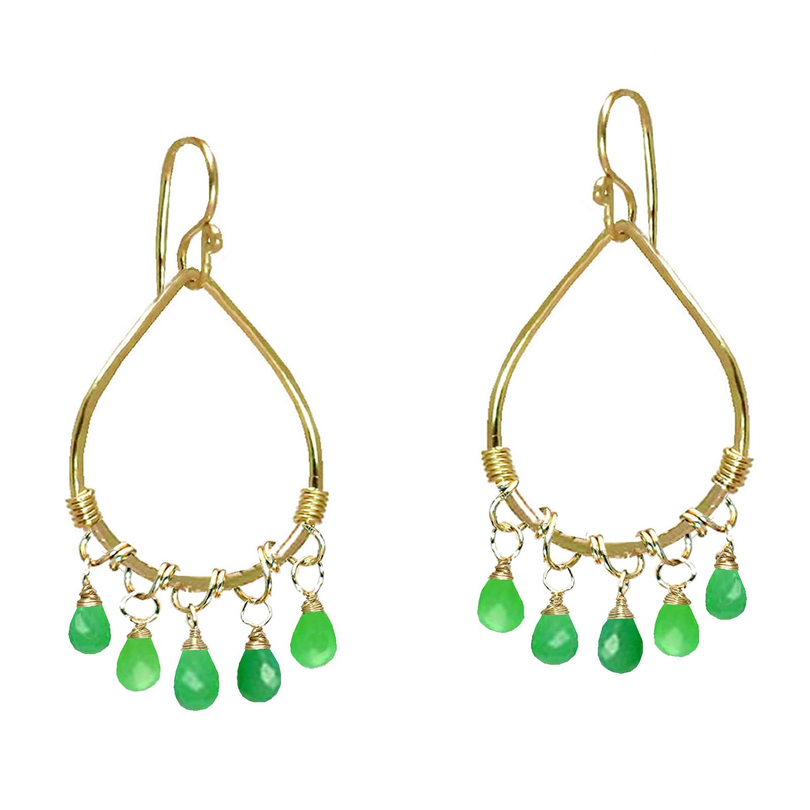 Hammered Drop Earrings with Chrysoprase - ClickThatClicks 