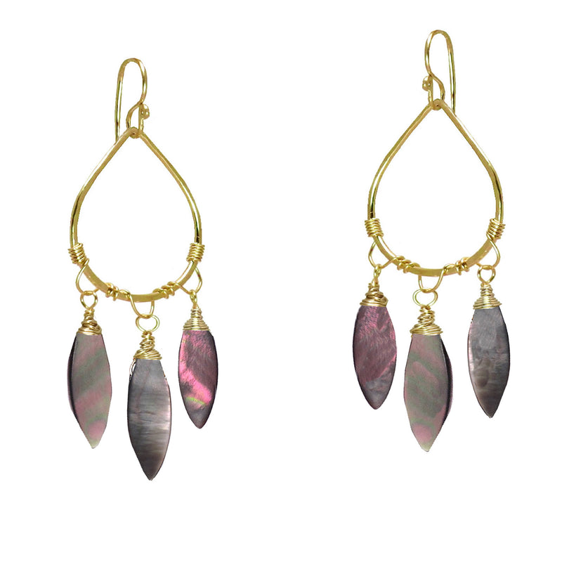 Hammered Drop Earrings with Grey Mother of Pearl