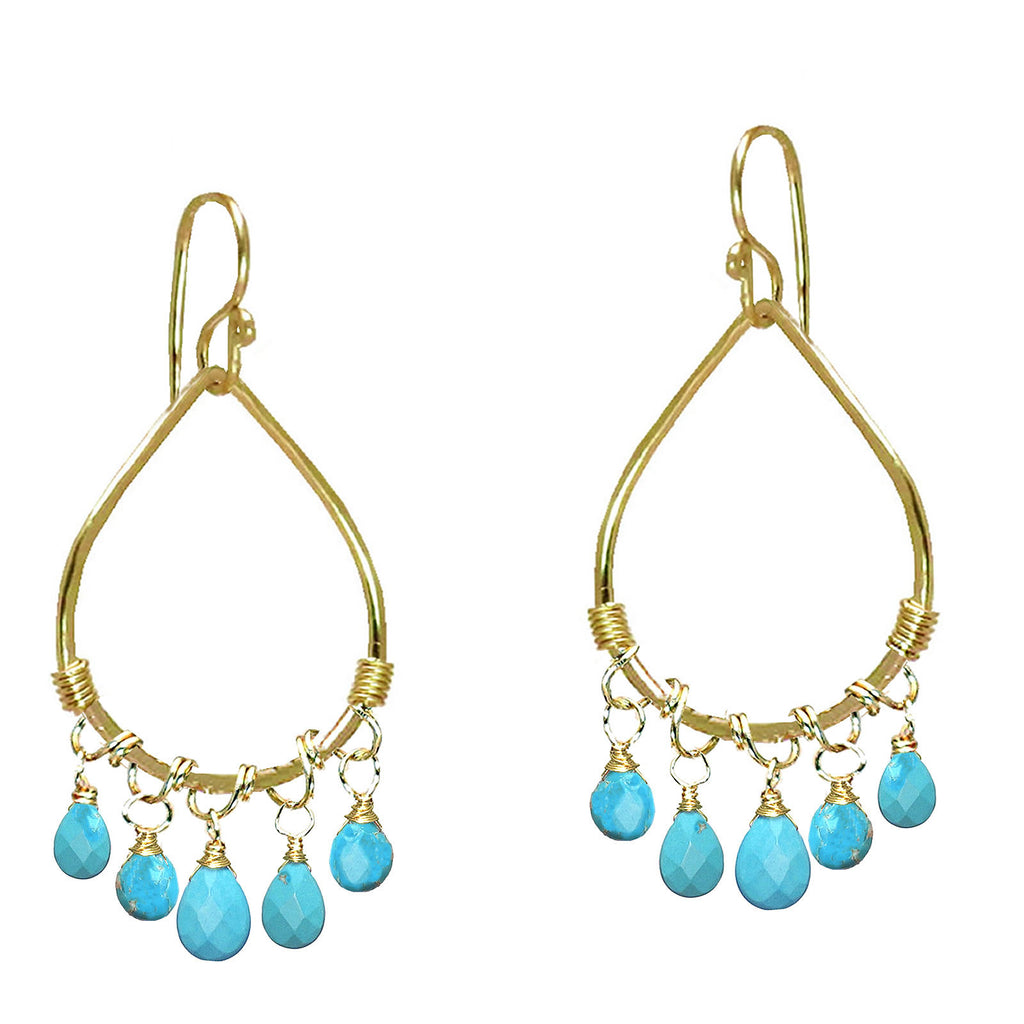 Hammered Drop Earrings with Blue Turquoise