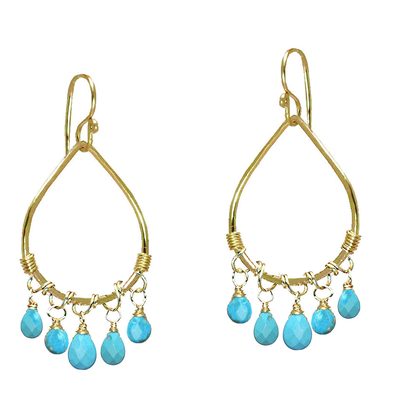 Hammered Drop Earrings with Blue Turquoise