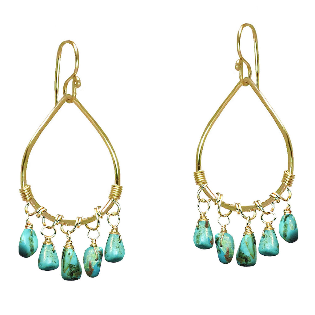 Hammered Drop Earrings with Green Turquoise
