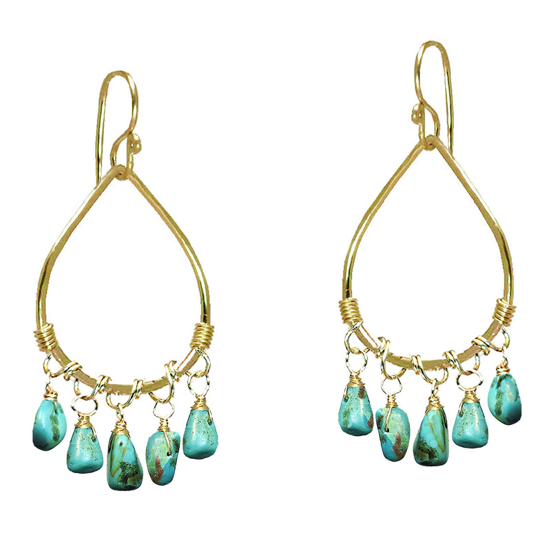 Hammered Drop Earrings with Green Turquoise