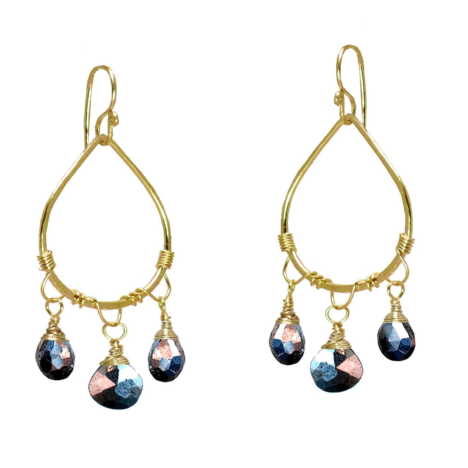 Hammered Drop Earrings with Black Pyrite - ClickThatClicks 