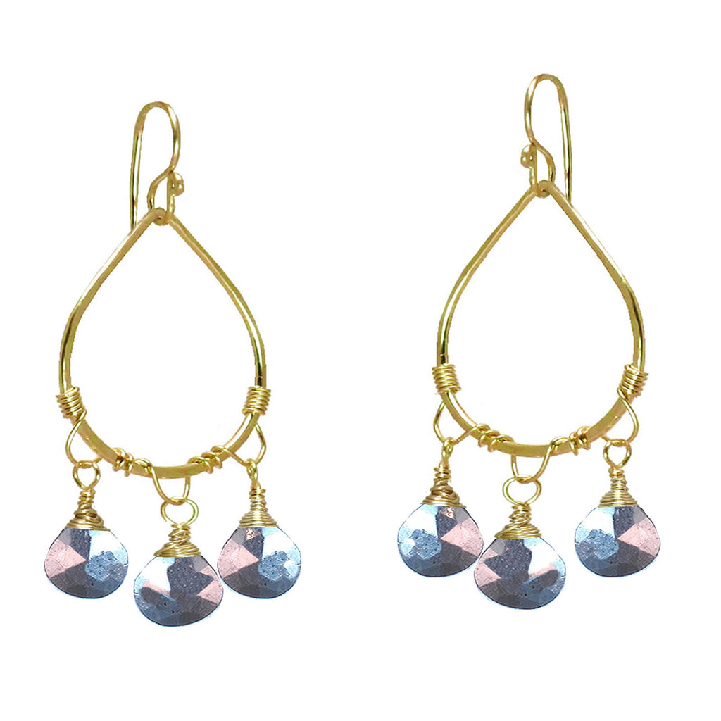 Hammered Drop Earrings with Silver Pyrite