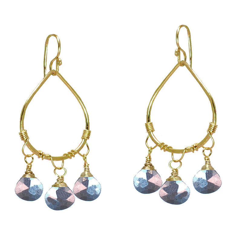 Hammered Drop Earrings with Silver Pyrite