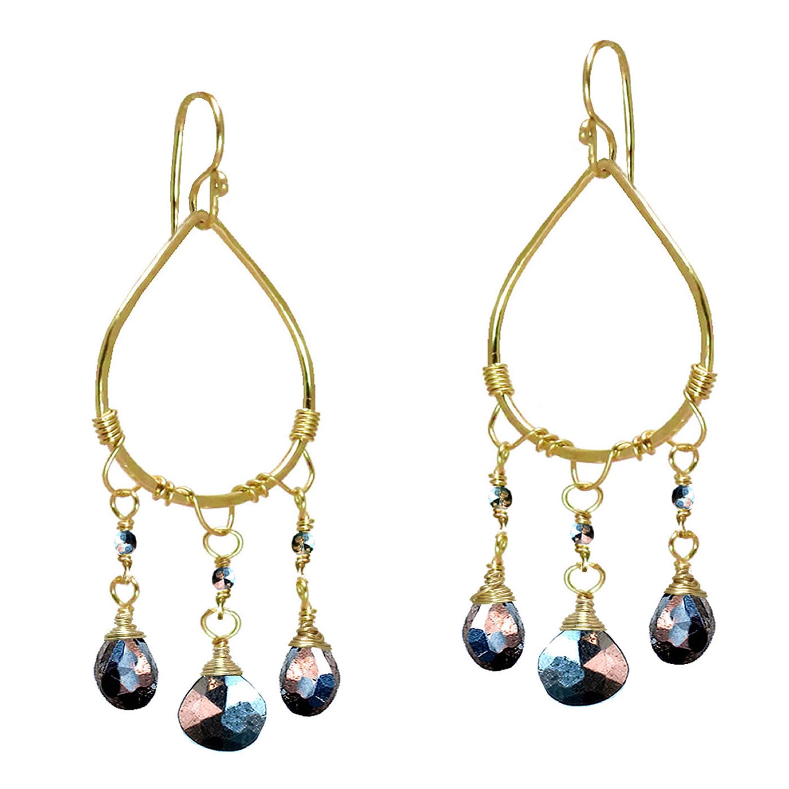 Hammered Drop Earrings with Black Pyrite Stone - ClickThatClicks 