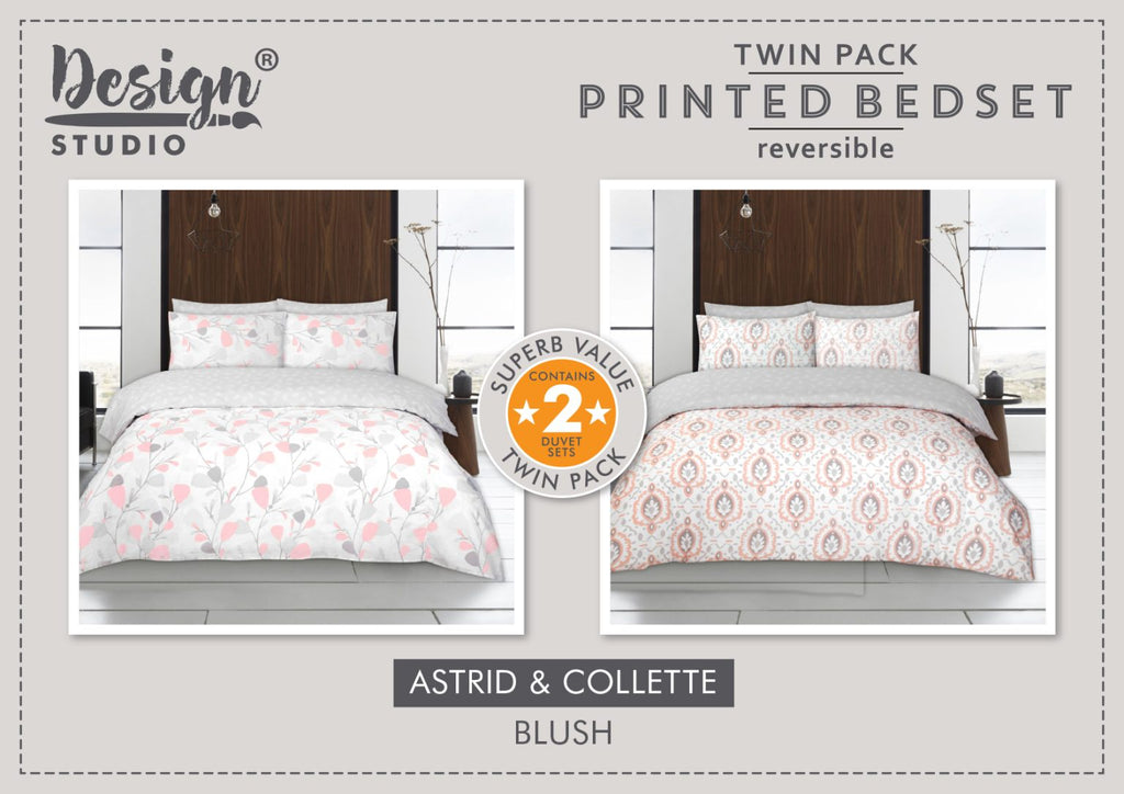 Twin Pack Astrid/Collette Double Duvet Set – Blush (Double Size)
