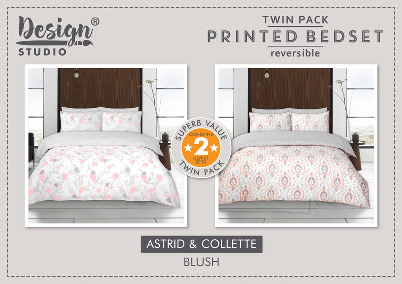 Twin Pack Astrid/Collette Double Duvet Set – Blush (Double Size)