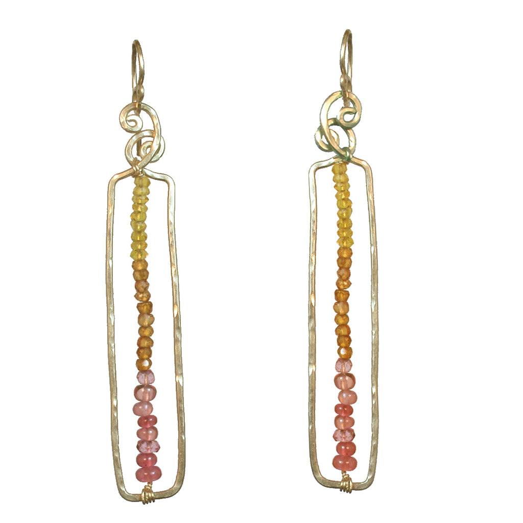 Hammered Long Rectangle Earrings with Ruby & Citrine