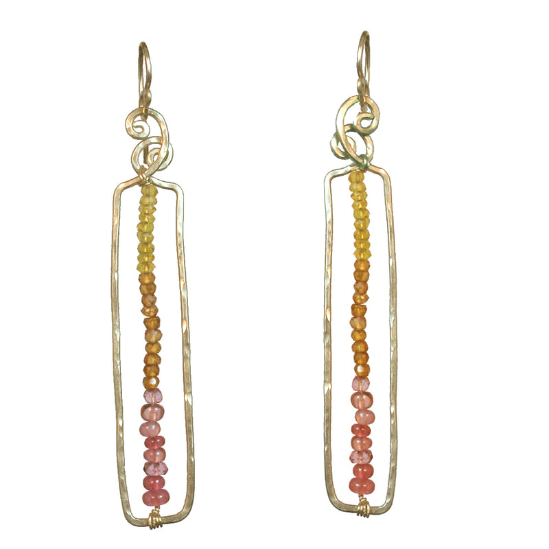 Hammered Long Rectangle Earrings with Ruby & Citrine