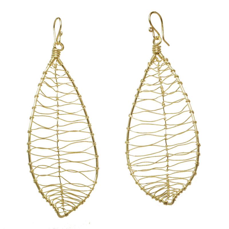 Hammered Wire-Wrapped Leaf Earrings