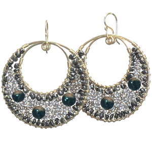 Hammered Circle Earrings with Black Spinel & Bronze Pearls