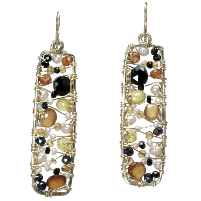 Hammered Rectangles with Spinel, Garnet & Pearl