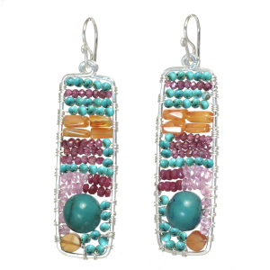 Hammered Rectangles with Turquoise, Carnelian & Ruby