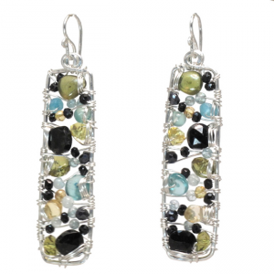 Hammered Rectangles with Black Spinel, Citrine & Apatite