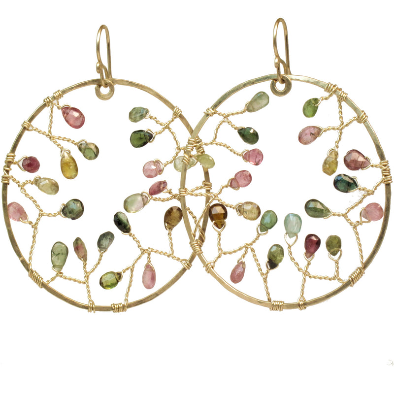 Hammered Circle Earrings with Mixed Tourmaline