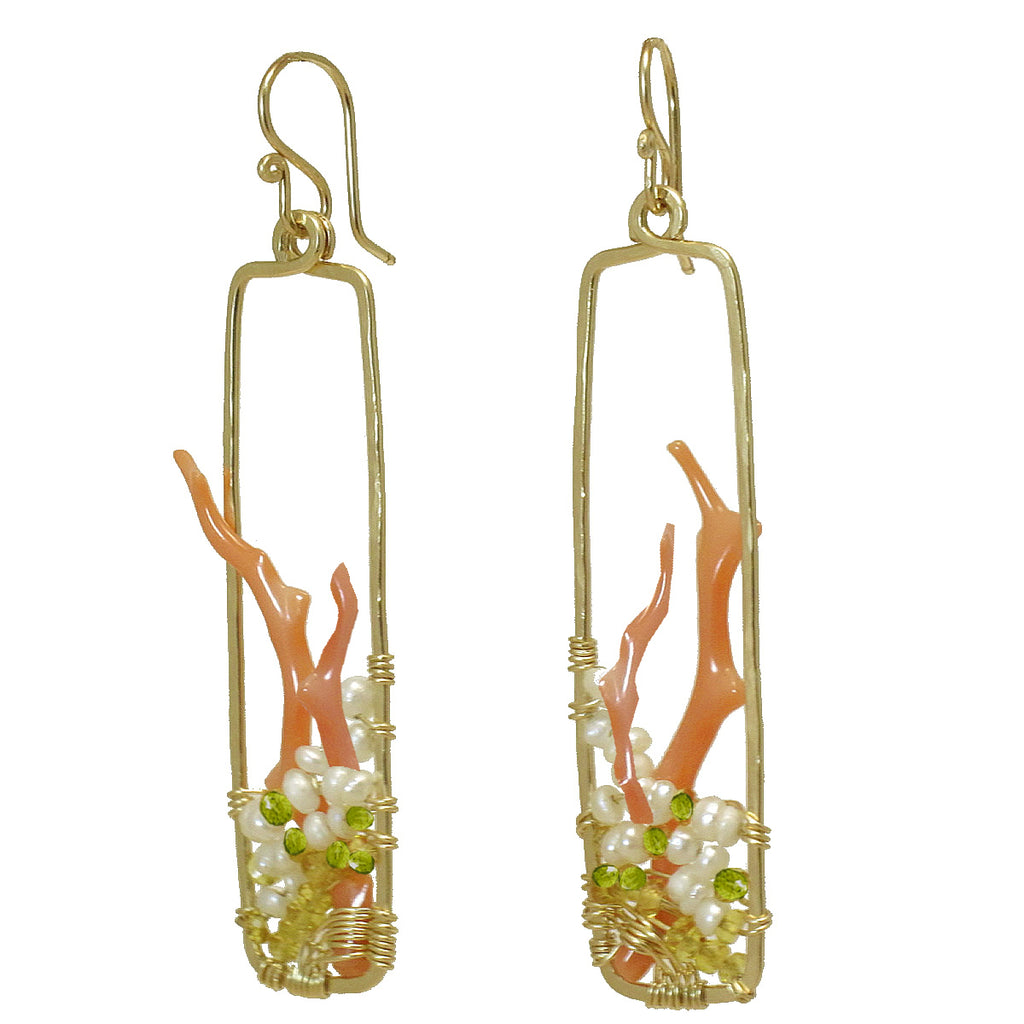 Hammered Rectangles with Pearls & Coral