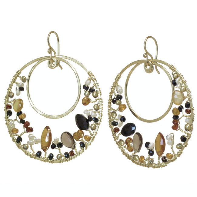 Hammered Circles with Pearls, Citrine & Garnet