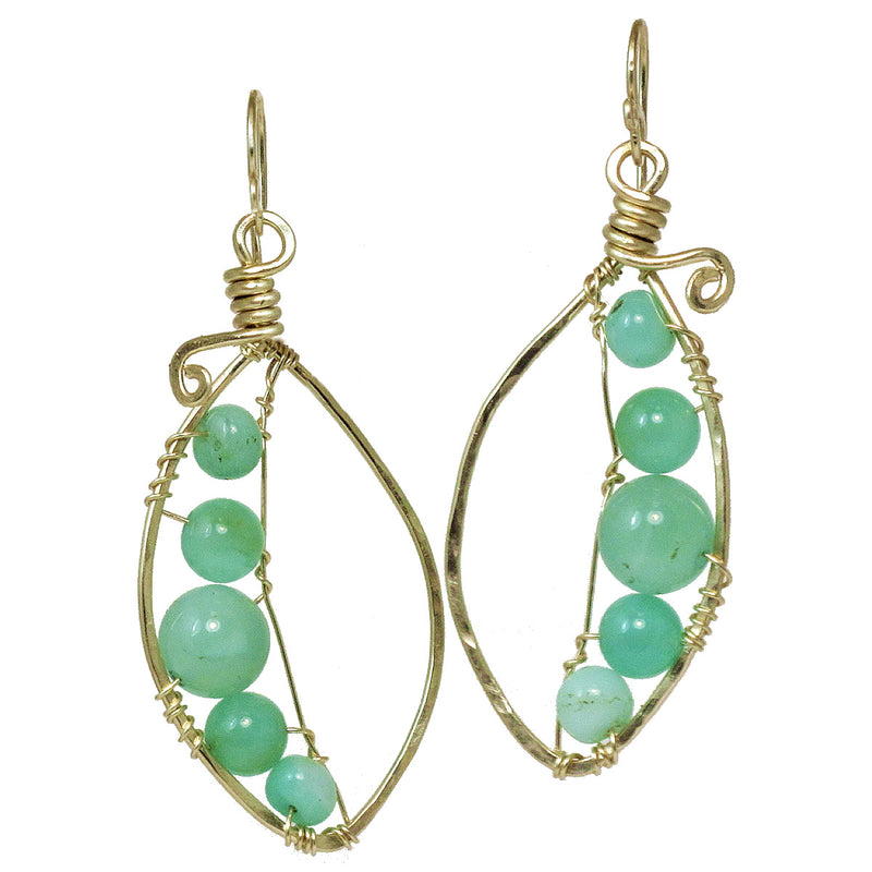 Hammered Pea Pod Earrings with Chrysoprase