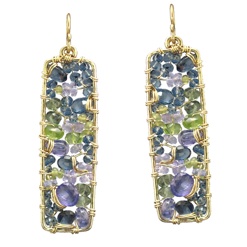 Hammered Rectangles with Iolite, Blue Topaz & Tanzanite