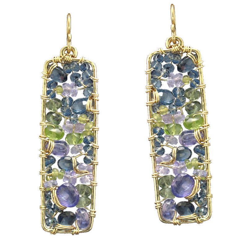 Hammered Rectangles with Iolite, Blue Topaz & Tanzanite