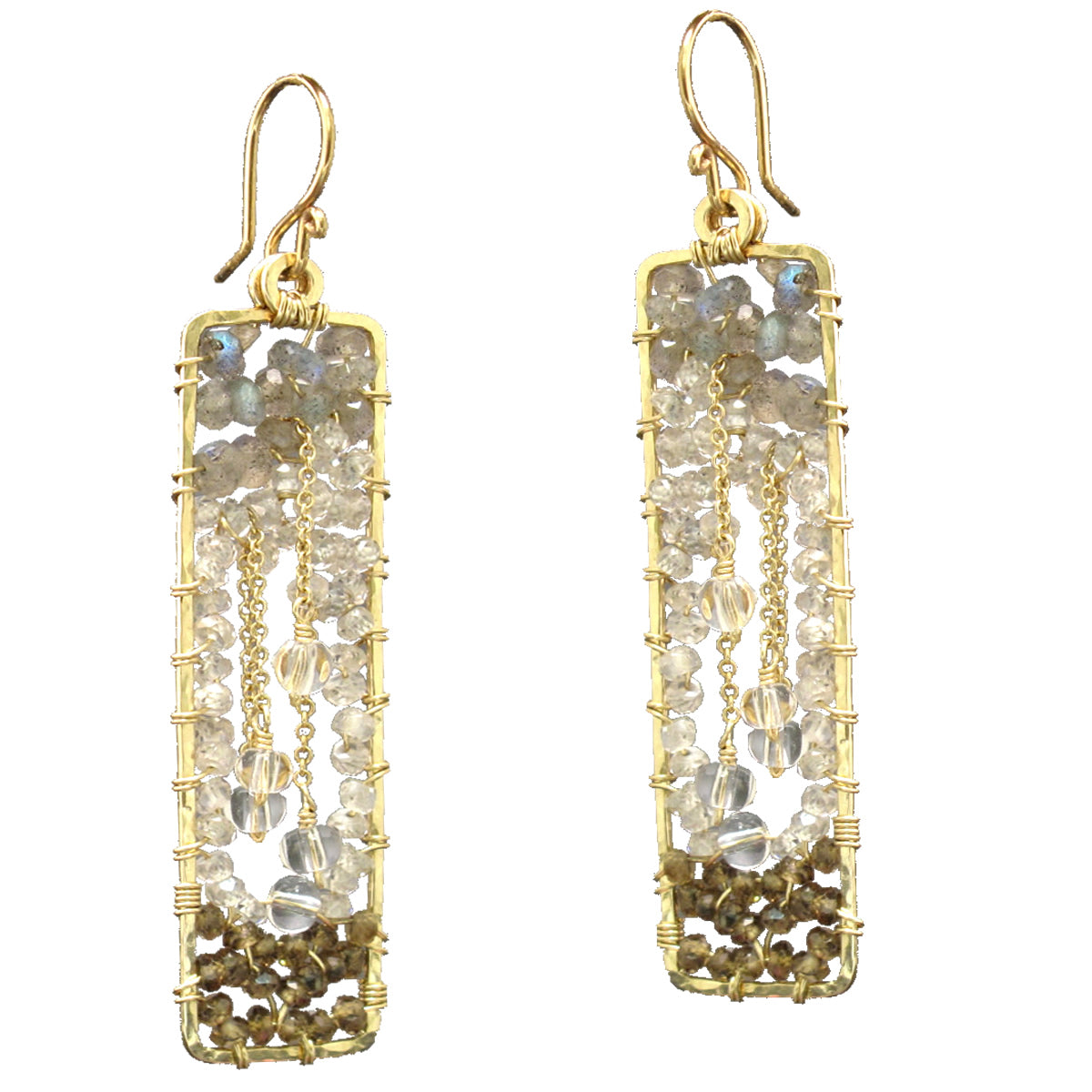 Hammered Rectangles with Crystal Quartz & Labradorite - ClickThatClicks 