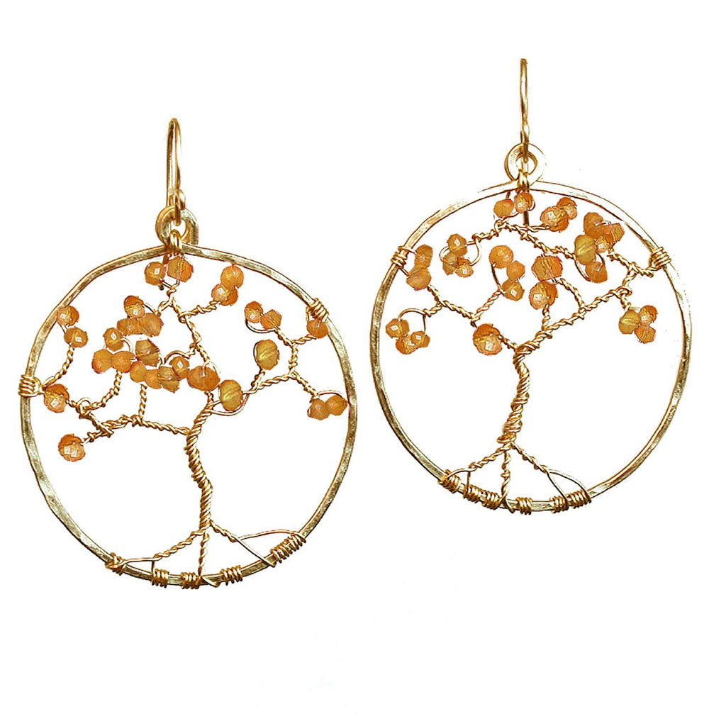 Hammered Circles with Mandarin Garnet Earrings