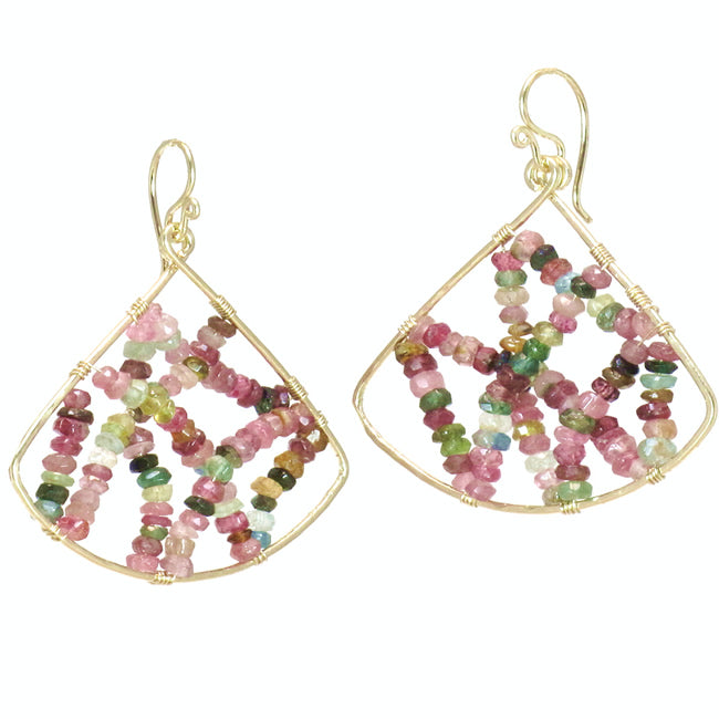 Hammered Fan Earrings with Mixed Tourmaline