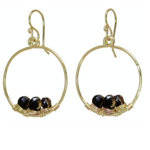 Pink Ruby Wrapped Hammered Circle Earrings