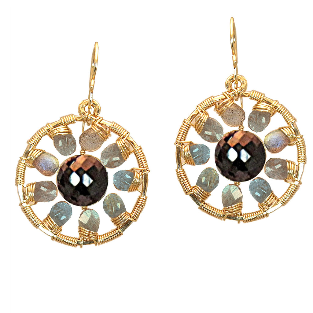 Pink Ruby Tree Hammered Circle Earrings