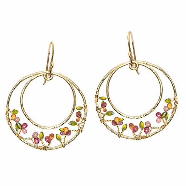 Peridot, Tourmaline & Mandarin Garnet Hammered Circle Earrings