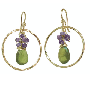 Hammered Circle Earrings with Tanzanite & Idocrase