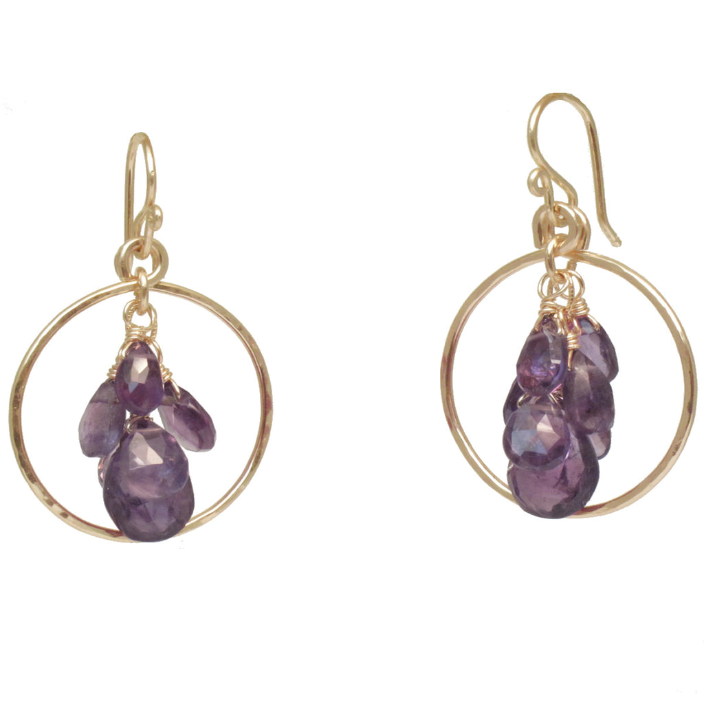 Hammered Circle Earrings with Amethyst
