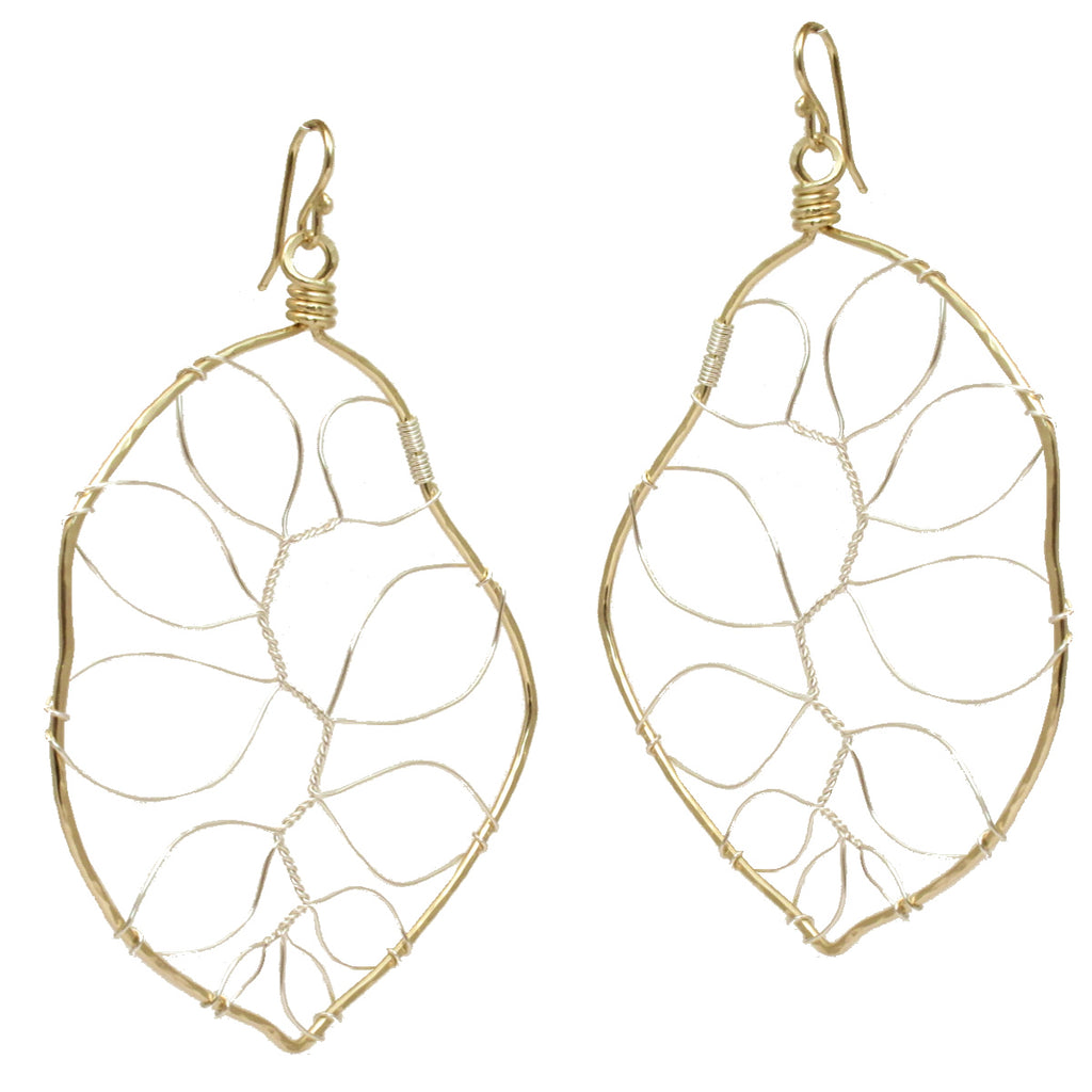 Hammered Large Wired Leaf Earrings