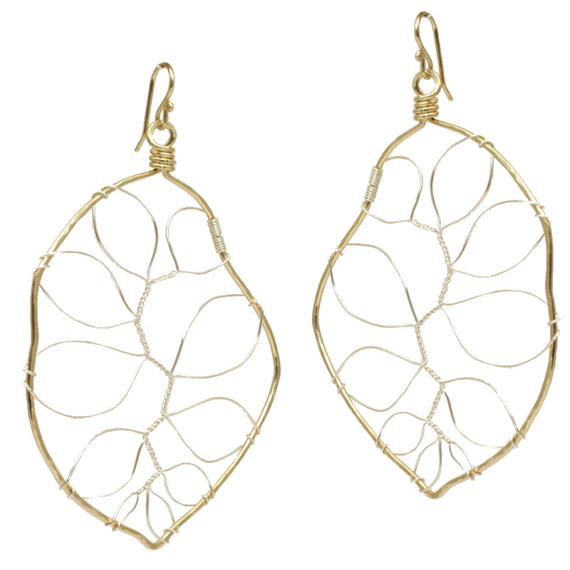 Hammered Large Wired Leaf Earrings