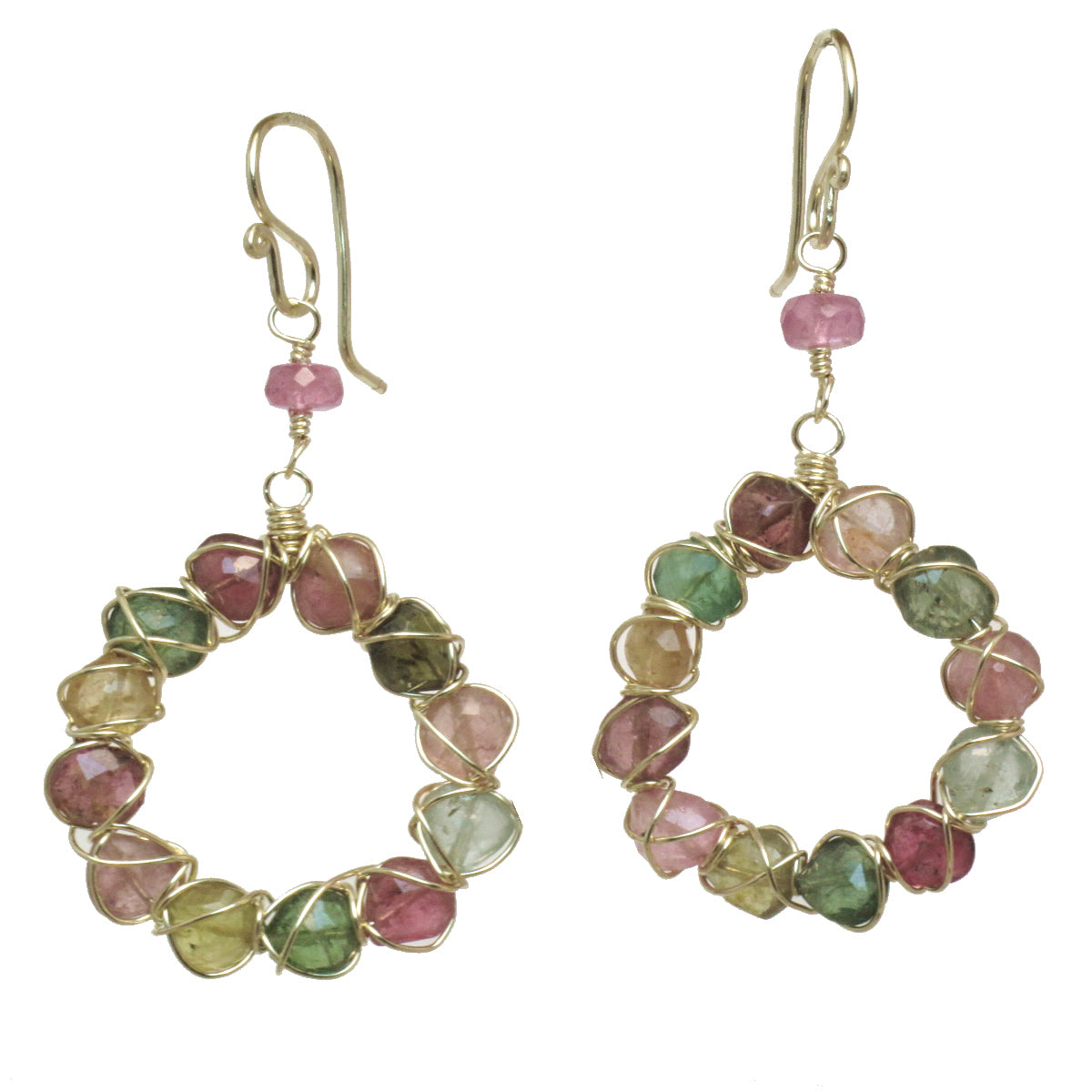 Wire-Wrapped Tourmaline Round Earrings - ClickThatClicks 