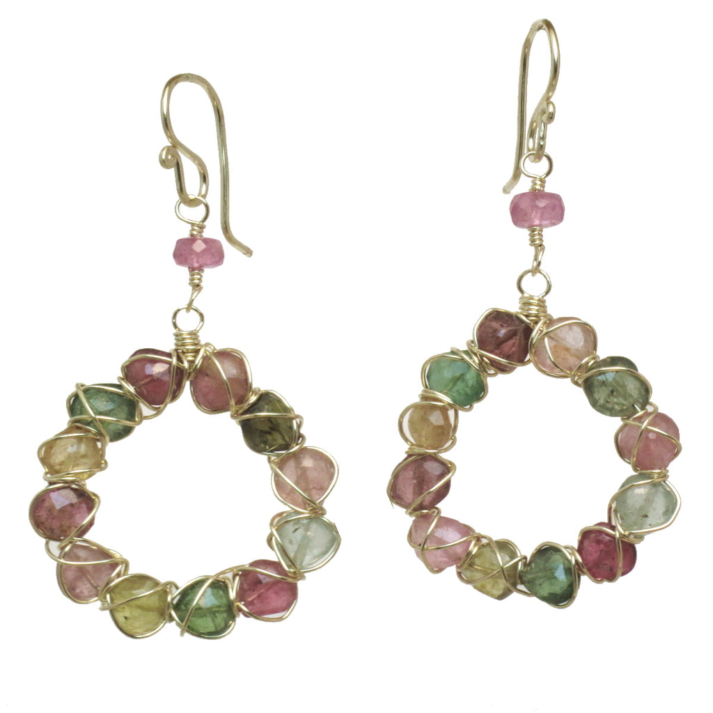 Wire-Wrapped Tourmaline Round Earrings