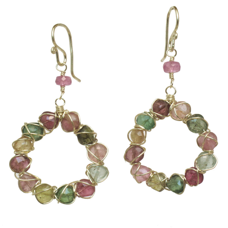 Wire-Wrapped Tourmaline Round Earrings