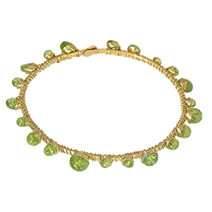 Hammered Heavy Gauge Bangle with Peridot Beads
