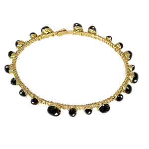 Hammered Heavy Gauge Bangle with Black Spinel Beads
