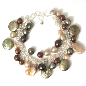 Bronze & Ebony Pearl Multi-Strand Cluster Bracelet