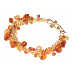 Citrine, Amber & Mandarin Garnet Multi-Strand Cluster Bracelet