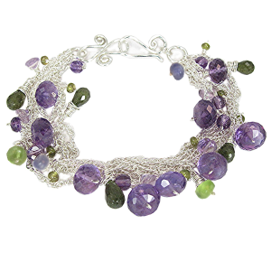 Amethyst, Tanzanite, Peridot & Idocrase Multi-Strand Cluster Bracelet
