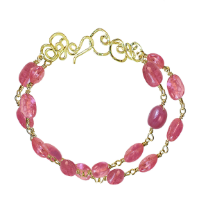 Smooth Pink Tourmaline Linked Bracelet with Squiggle Clasp