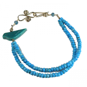 Double-Strand Turquoise Rondelle Bracelet with Turquoise Bird