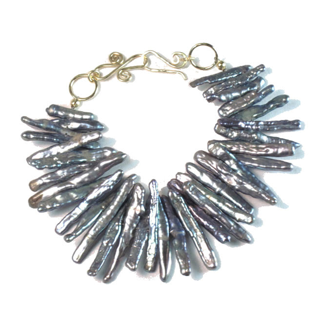 Dark Pewter Biwa Pearl Bracelet