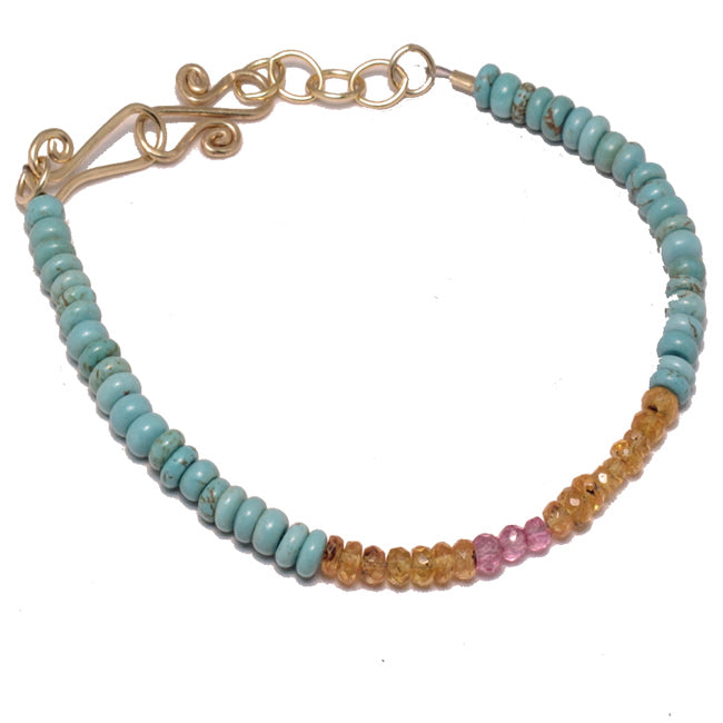 Turquoise, Mandarin Garnet & Pink Ruby Bracelet
