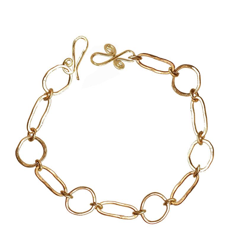 Hammered Circle & Oval Link Bracelet – Handcrafted Mixed Shape Design