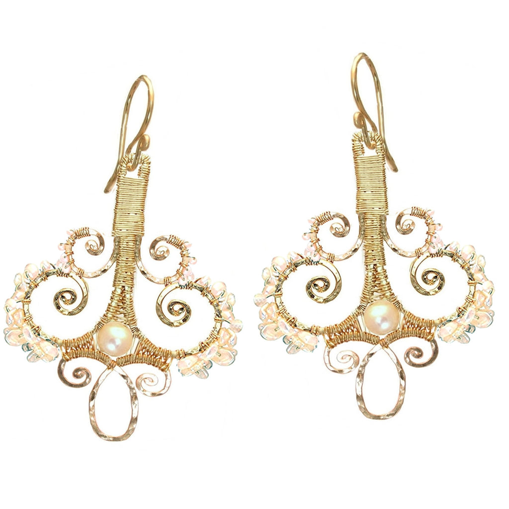 Hammered Swirl Pearl Drop Earrings